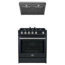 Forno 2-Piece Appliance Package - 30-Inch Leonardo Espresso Gas Range & Under Cabinet Range Hood in Black with Stainless Steel Trim