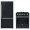 Forno 2-Piece Appliance Package - 30-Inch Gas Range & Refrigerator in Black with Antique Brass Trim