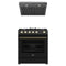Forno 2-Piece Appliance Package - 30-Inch Gas Range & Under Cabinet Range Hood in Black with Antique Brass Trim