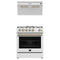 Forno 2-Piece Appliance Package - 30-Inch Gas Range & Under Cabinet Range Hood in White with Antique Brass Trim