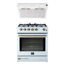 Forno 2-Piece Appliance Package - 30-Inch Gas Range & Under Cabinet Range Hood in White with Antique Brass Trim