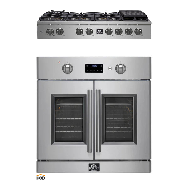 Forno 2-Piece Appliance Package - 48-Inch Spezia Gas Rangetop & 30-Inch French Wall Oven in Stainless Steel