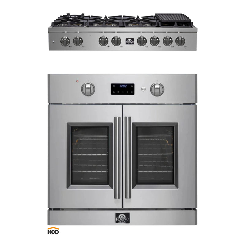 Forno 2-Piece Appliance Package - 48-Inch Spezia Gas Rangetop & 30-Inch French Wall Oven in Stainless Steel