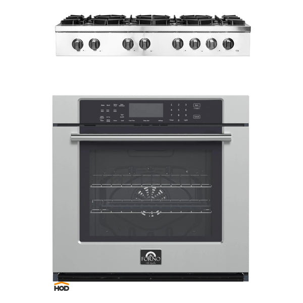 Forno 2-Piece Appliance Package - 48-Inch Lseo Gas Rangetop & 30-Inch Wall Oven in Stainless Steel