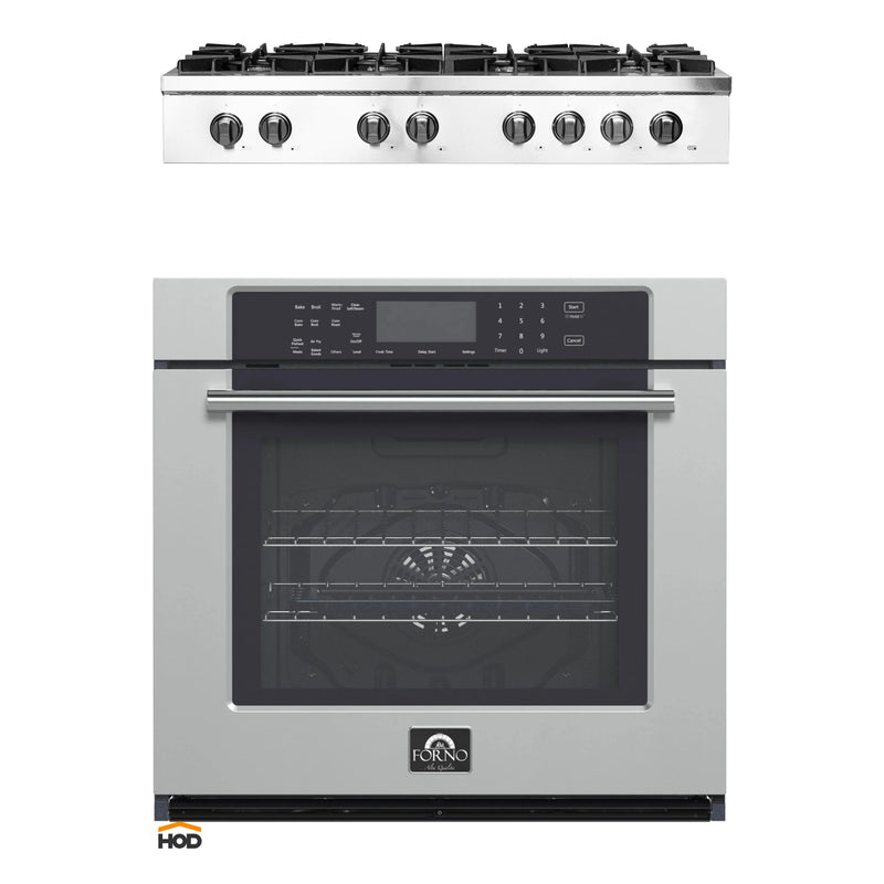 Forno 2-Piece Appliance Package - 48-Inch Lseo Gas Rangetop & 30-Inch Wall Oven in Stainless Steel