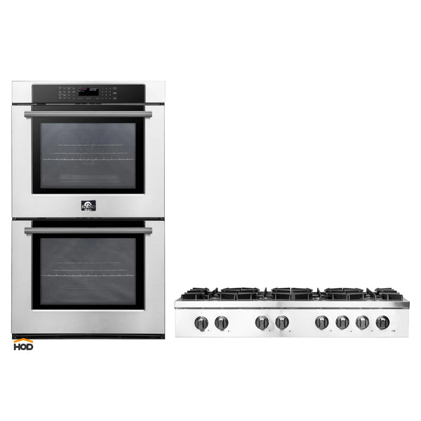 Forno 2-Piece Appliance Package - 48-Inch Lseo Gas Rangetop & 30-Inch Double Wall Oven in Stainless Steel