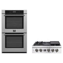 Forno 2-Piece Appliance Package - 30-Inch Spezia Gas Rangetop & Villarosa Double Electric Wall Oven in Stainless Steel