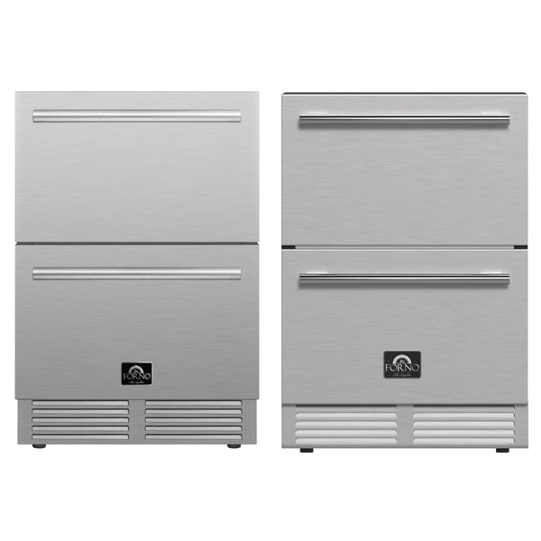 Forno 2-piece Appliance Package - 24-Inch Built-In Indoor/Outdoor Drawer Freezer and 24-Inch Drawer Refrigerator in Stainless Steel