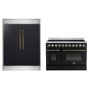 Forno 2-Piece Appliance Package - 48-Inch Electric Range & 60-Inch Refrigerator in Black with Antique Brass Handle