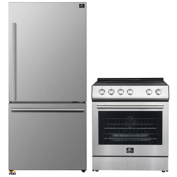 Forno 2-Piece Appliance Package - 30-Inch Espresso Electric Range & 31-Inch Refrigerator  and Bottom Freezer in Stainless Steel
