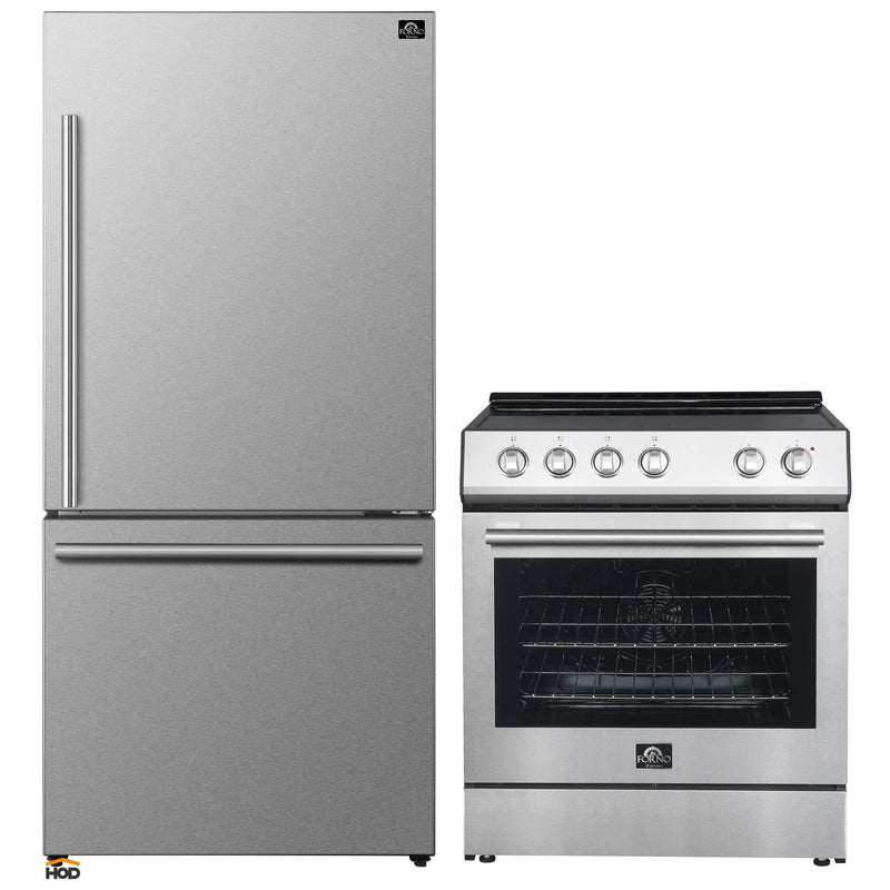 Forno 2-Piece Appliance Package - 30-Inch Espresso Electric Range & 31-Inch Refrigerator  and Bottom Freezer in Stainless Steel