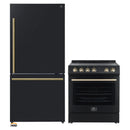 Forno 2-Piece Appliance Package - 30-Inch Espresso Electric Range & 31-Inch Refrigerator/Bottom Freezer in Black with Antique Brass Handle