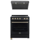Forno 2-Piece Appliance Package - 30-Inch Espresso Electric Range & Under Cabinet Range Hood in Black with Antique Brass Handle