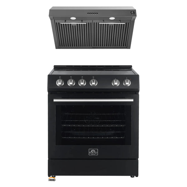 Forno 2-Piece Appliance Package - 30-Inch Espresso Electric Range & Under Cabinet Range Hood in Black with Stainless Steel Handle