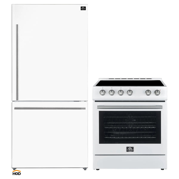 Forno 2-Piece Appliance Package - 30-Inch Espresso Electric Range & 31-Inch Refrigerator/Bottom Freezer in Black with Stainless Steel Handle