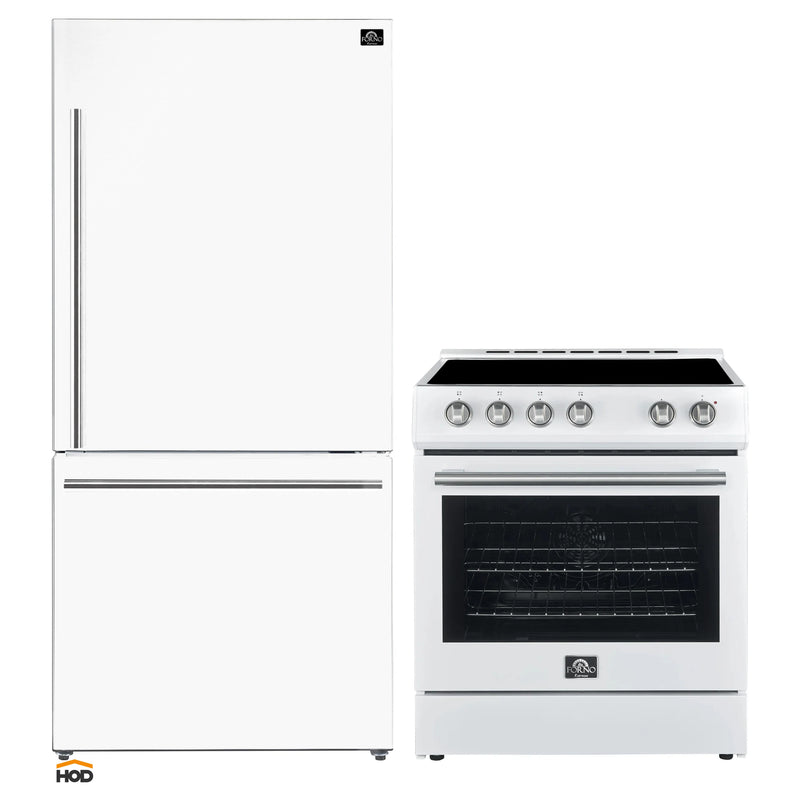 Forno 2-Piece Appliance Package - 30-Inch Espresso Electric Range & 31-Inch Refrigerator/Bottom Freezer in Black with Stainless Steel Handle