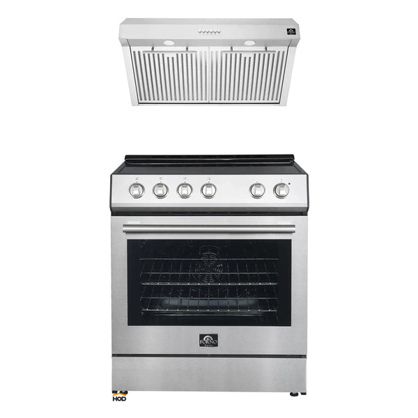 Forno 2-Piece Appliance Package - 30-Inch Espresso Electric Range & Under Cabinet Range Hood in Stainless Steel