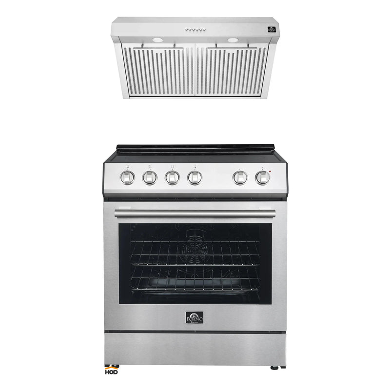 Forno 2-Piece Appliance Package - 30-Inch Espresso Electric Range & Under Cabinet Range Hood in Stainless Steel