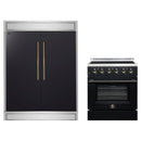 Forno 2-Piece Appliance Package - 30-Inch Electric Range & 60-Inch Refrigerator in Black with Antique Brass Handle