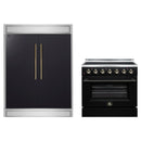 Forno 2-Piece Appliance Package - 36-Inch Electric Range & 60-Inch Refrigerator in Black with Antique Brass Handle