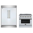 Forno 2-Piece Appliance Package - 36-Inch Electric Range & 60-Inch Refrigerator in White with Antique Brass Handle