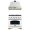 Forno Antico 2-Piece Appliance Package - 36-Inch Dual Fuel Range & 36-Inch Wall Mount Range Hood in White with Antique Brass Trim