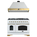 Forno Antico 2-Piece Appliance Package - 48-Inch Dual Fuel Range & 48-Inch Wall Mount Range Hood in White with Antique Brass Trim