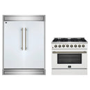 Forno 2-Piece Appliance Package - 36-Inch Dual Fuel Range & 60-Inch Refrigerator in White with Antique Brass Handle
