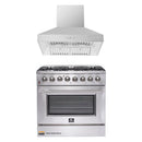 Forno 2-Piece Appliance Package - 36-Inch Dual Fuel Range & Wall Mount Hood in Stainless Steel