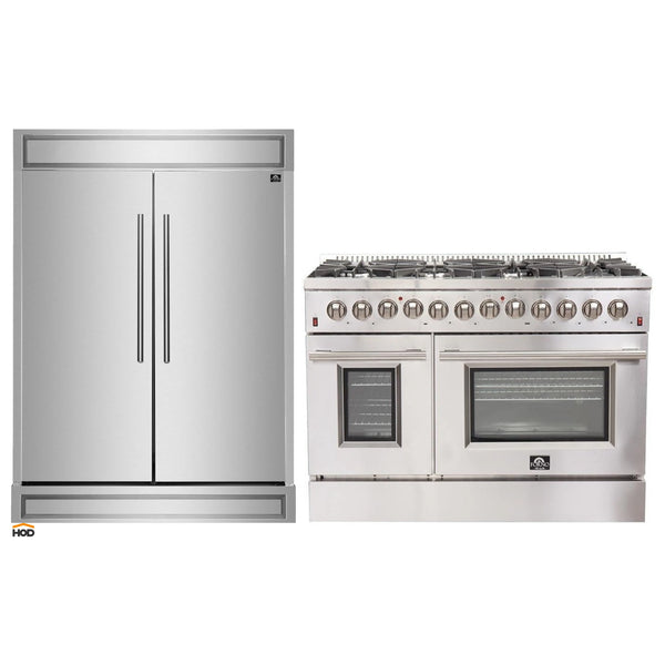 Forno 2-Piece Appliance Package -48-Inch Galiano Dual Fuel Range & 60-Inch Refrigerator in Stainless Steel