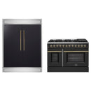 Forno 2-Piece Appliance Package - 48-Inch Dual Fuel Range & 60-Inch Refrigerator in Black with Antique Brass Handle