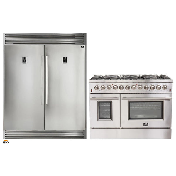 Forno 2-Piece Appliance Package -48-Inch Galiano Dual Fuel Range & 60-Inch Refrigerator in Stainless Steel