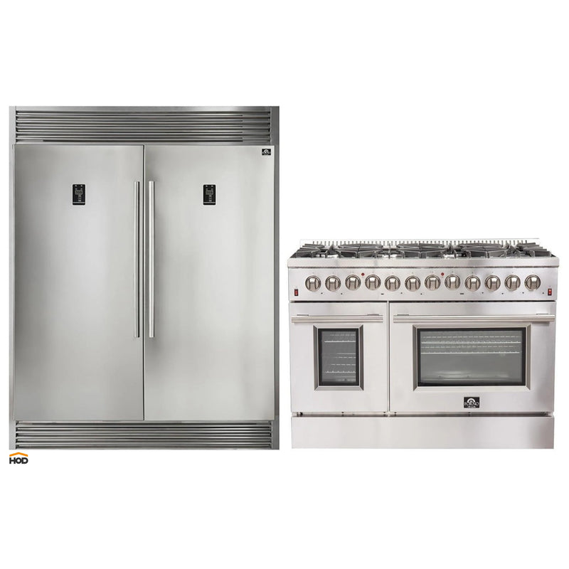 Forno 2-Piece Appliance Package -48-Inch Galiano Dual Fuel Range & 60-Inch Refrigerator in Stainless Steel