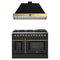 Forno Galiano 2-Piece Appliance Package - 48-Inch Dual Fuel Range & 48-Inch Wall Mount Range Hood in Black with Antique Brass Trim
