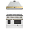 Forno Galiano 2-Piece Appliance Package - 48-Inch Dual Fuel Range & 48-Inch Wall Mount Range Hood in White with Antique Brass Trim