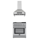 Forno 2-Piece Appliance Package - 30-Inch Dual Fuel Range with Air Fryer & Wall Mount Hood in Stainless Steel