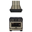 Forno 2-Piece Appliance Package - 36-Inch Dual Fuel Range & Wall Mount Range Hood in Black with Antique Brass Handle