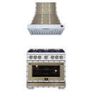 Forno 2-Piece Appliance Package - 36-Inch Dual Fuel Range & Wall Mount Range Hood in White with Antique Brass Handle