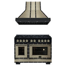 Forno 2-Piece Appliance Package - 48-Inch Dual Fuel Range & Wall Mount Range Hood in Black with Antique Brass Handle