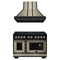 Forno 2-Piece Appliance Package - 48-Inch Dual Fuel Range & Wall Mount Range Hood in Black with Antique Brass Handle