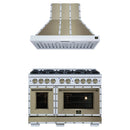 Forno 2-Piece Appliance Package - 48-Inch Dual Fuel Range & Wall Mount Range Hood in White with Antique Brass Handle