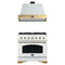 Forno Antico 2-Piece Appliance Package - 36-Inch Gas Range & 36-Inch Wall Mount Range Hood in White with Antique Brass Trim