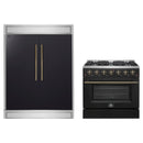 Forno 2-Piece Appliance Package - 36-Inch Gas Range & 60-Inch Refrigerator in Black with Antique Brass Handle