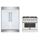 Forno 2-Piece Appliance Package - 36-Inch Gas Range & 60-Inch Refrigerator in White with Antique Brass Handle