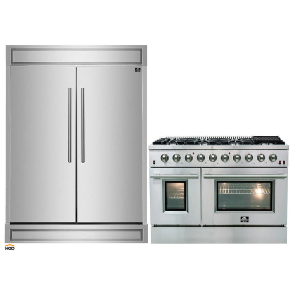 Forno 2-Piece Appliance Package -48-Inch Galiano Gas Range & 60-Inch Refrigerator in Stainless Steel