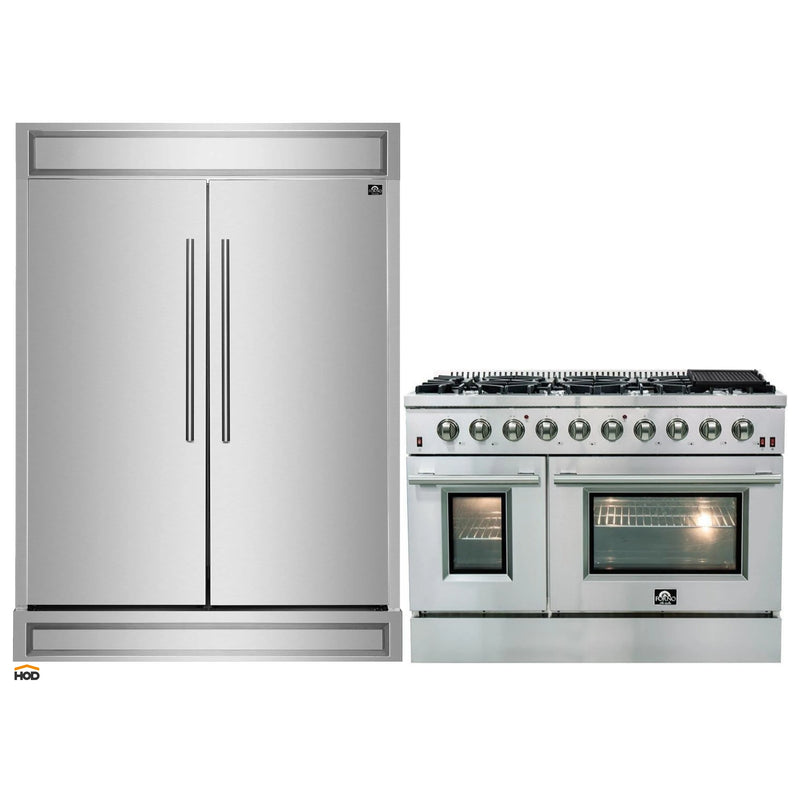 Forno 2-Piece Appliance Package -48-Inch Galiano Gas Range & 60-Inch Refrigerator in Stainless Steel