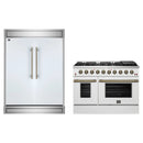 Forno 2-Piece Appliance Package - 48-Inch Gas Range & 60-Inch Refrigerator in White with Antique Brass Handle