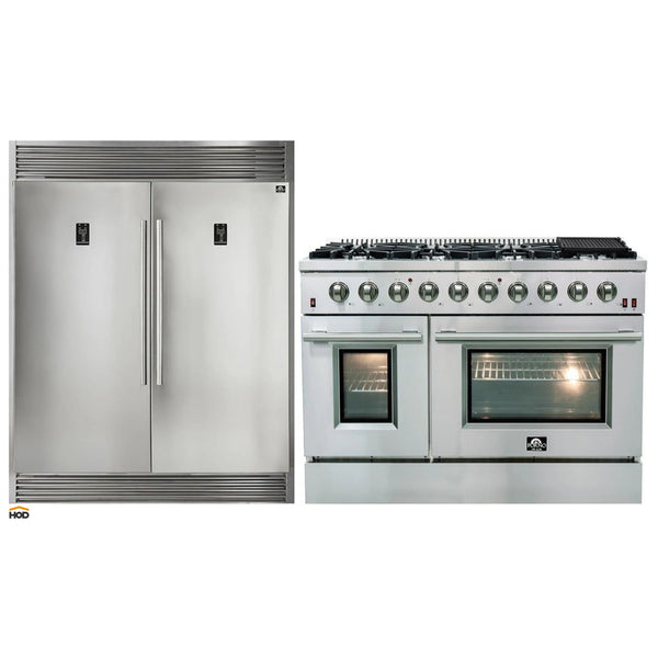 Forno 2-Piece Appliance Package -48-Inch GalianoGas Range & 60-Inch Refrigerator in Stainless Steel