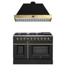 Forno Galiano 2-Piece Appliance Package - 48-Inch Gas Range & 48-Inch Wall Mount Range Hood in Black with Antique Brass Trim