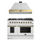 Forno Galiano 2-Piece Appliance Package - 48-Inch Gas Range & 48-Inch Wall Mount Range Hood in White with Antique Brass Trim